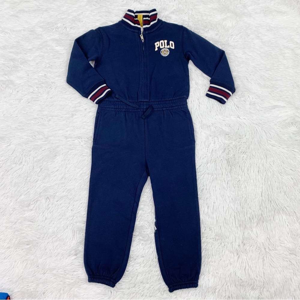 Polo Ralph Lauren long sleeve Logo Crest Fleece Jumpsuit navy blue mock neck